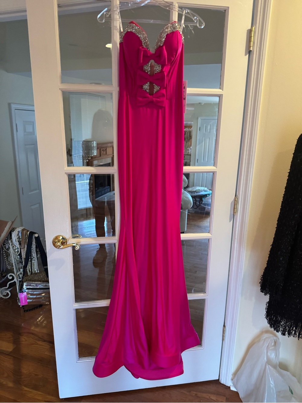 Strapless Fuchsia Evening Gown with Embellished Bust
